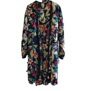 Valerie Stevens Two Piece Sleepwear Robe & Nightdress Blue Floral Women's Large